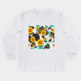 Sunflower cow fur Kids Long Sleeve T-Shirt